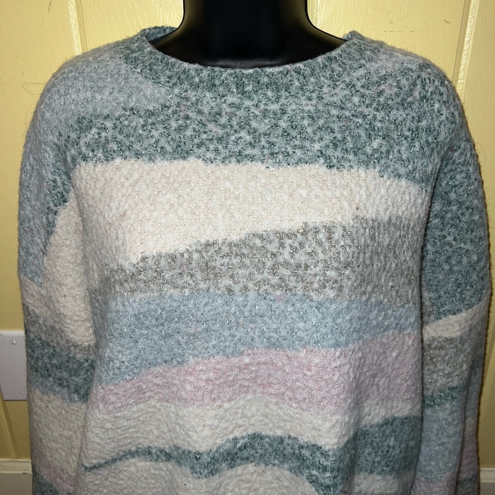 Altar’d State Cozy Blue, Cream Pink Pastel Boho Crewneck Striped Sweater Size M - Picture 6 of 10